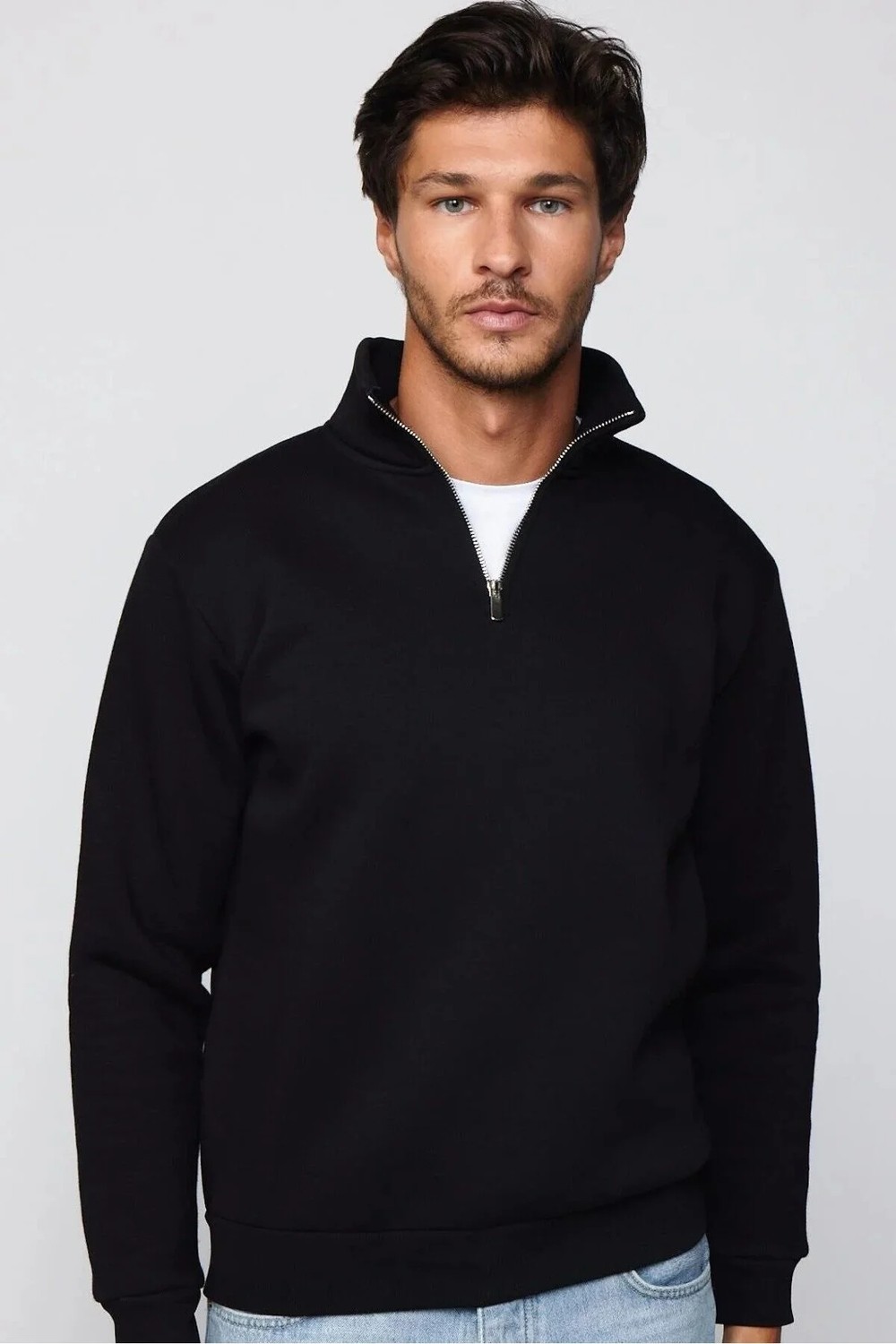 Tudors Unisex Relax Fit Rahat Kesim Pamuklu İçi Polarlı Yarım Fermuarlı Bordo Dik Yaka Sweatshirt