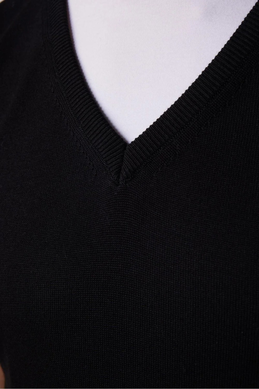Tudors Slim Fit Dar Kesim V Yaka Kendinden Desenli Siyah Erkek Süveter görsel 4