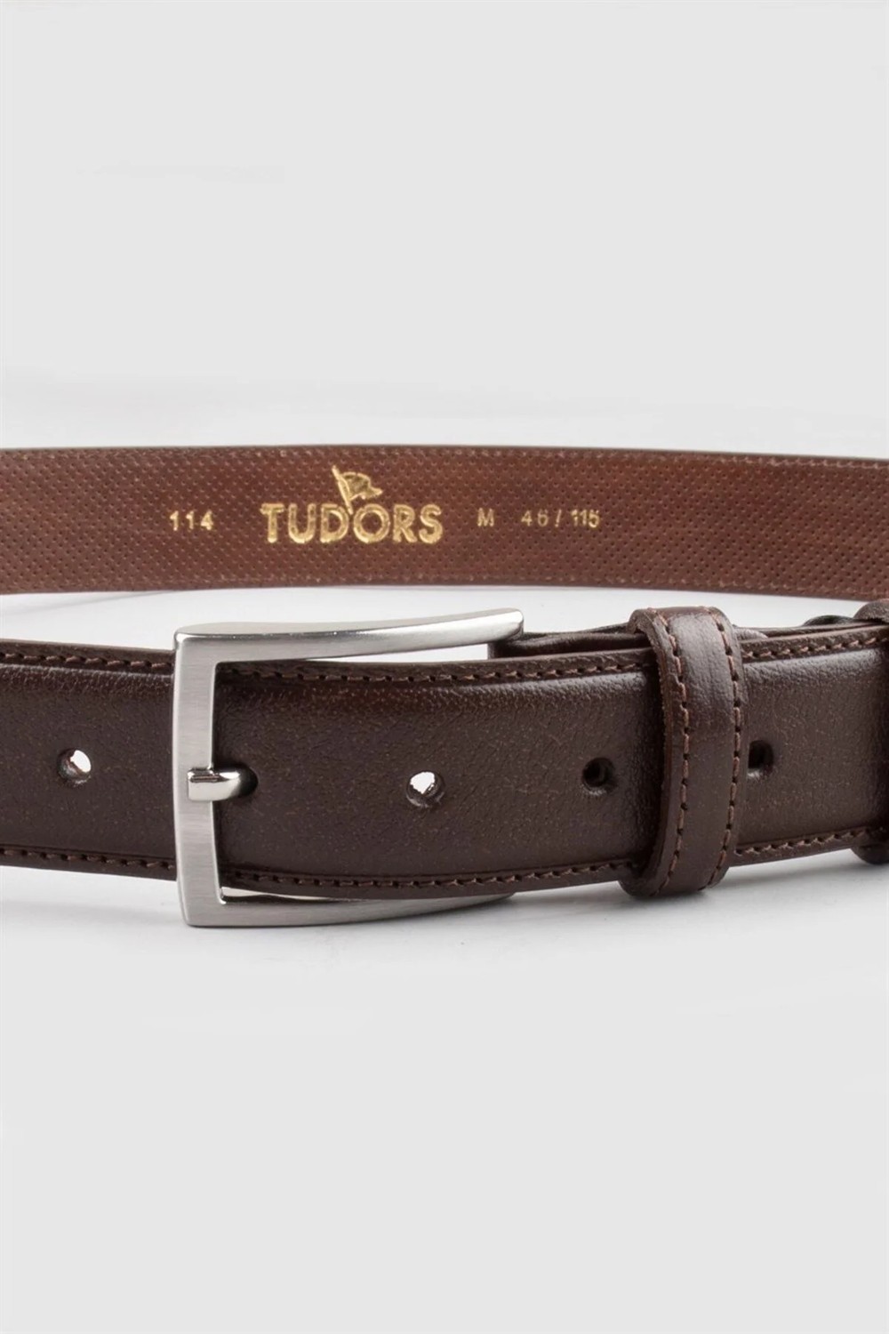 Tudors Erkek %100 Hakiki Deri 3,5 cm Klasik Kahverengi Kemer görsel 2