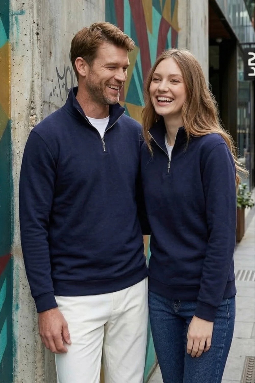 Tudors Unisex Relax Fit Rahat Kesim Pamuklu İçi Polarlı Yarım Fermuarlı Lacivert Dik Yaka Sweatshirt görsel 4