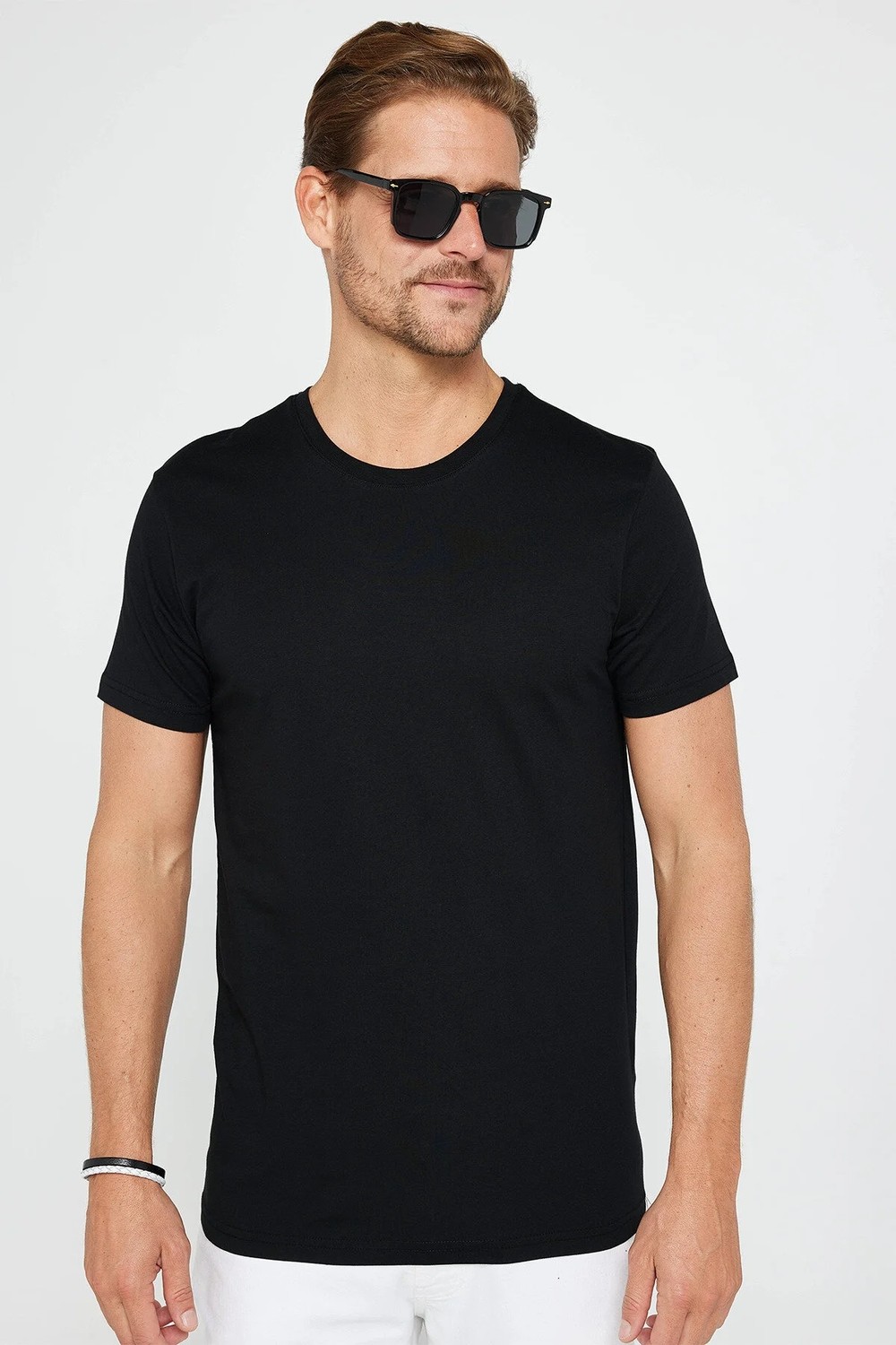 Tudors Unisex 5'li Paket Siyah Slim Fit Dar Kesim %100 Pamuk Bisiklet Yaka Tişört görsel 2