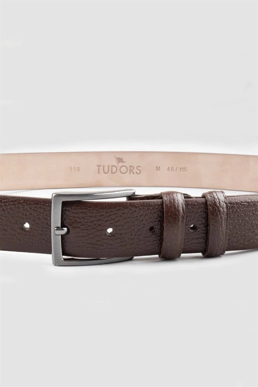 Tudors Erkek %100 Hakiki Deri 3,5 cm Klasik Kahverengi Kemer görsel 2
