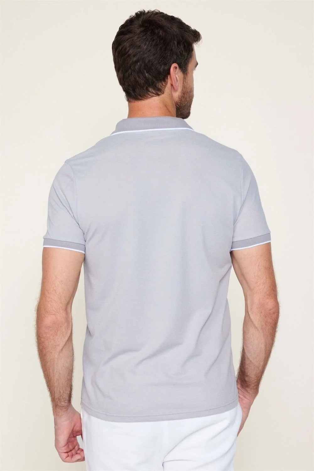 Tudors Erkek Slim Fit Dar Kesim Pamuklu Fermuarlı Gri Polo Yaka Tişört görsel 5