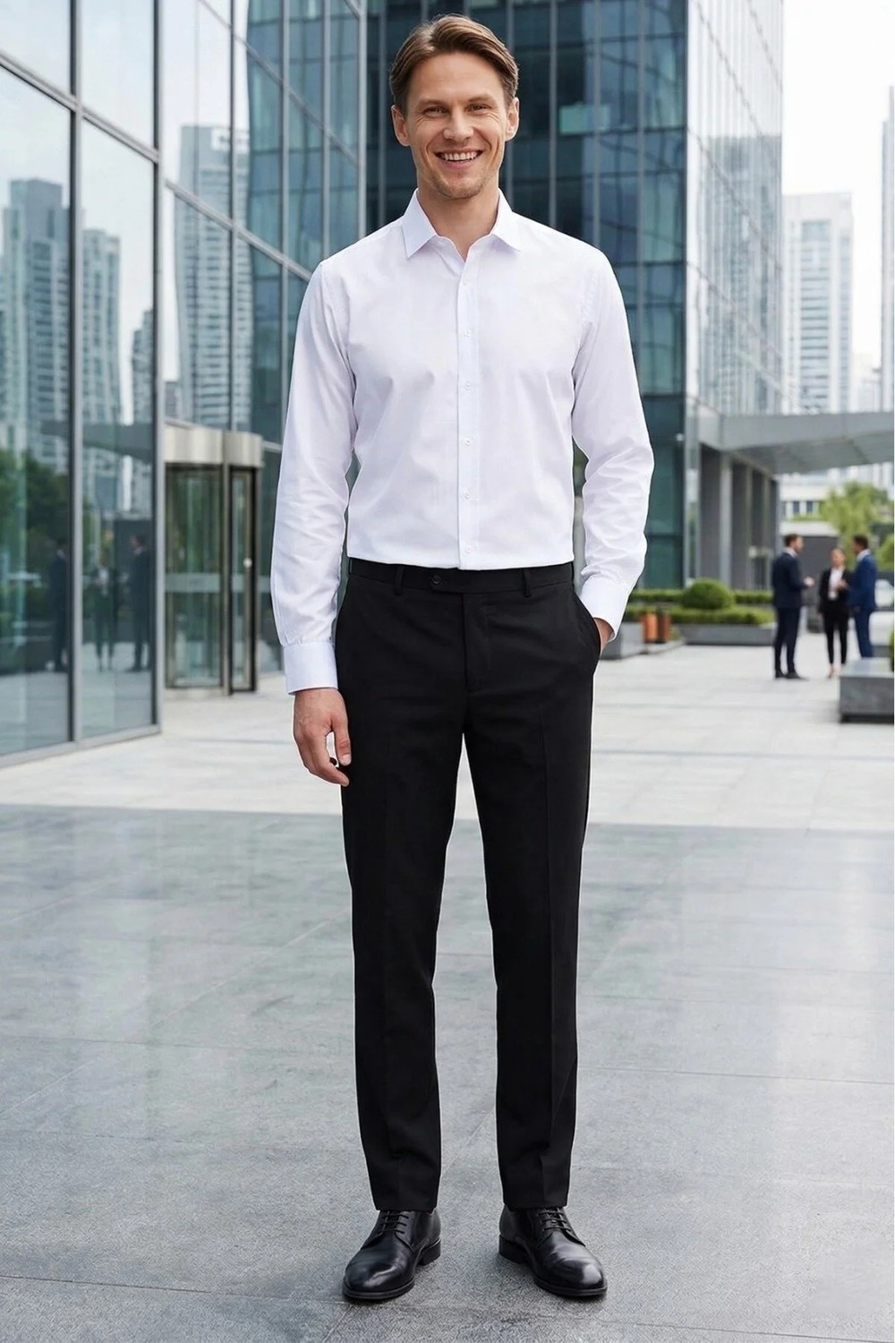 Tudors Erkek Modern Slim Fit Düz Saten Pamuklu Beyaz Gömlek görsel 2