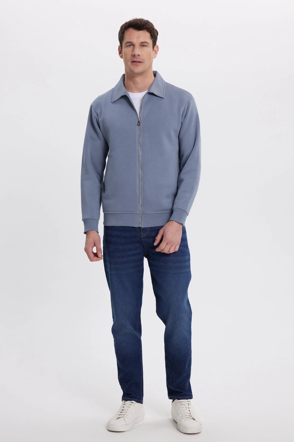 Tudors Unisex Relax Fit Rahat Kesim Pamuklu İç Polarlı Fermuarlı Yeşil Polo Yaka Cepli Sweatshirt Hırka görsel 5