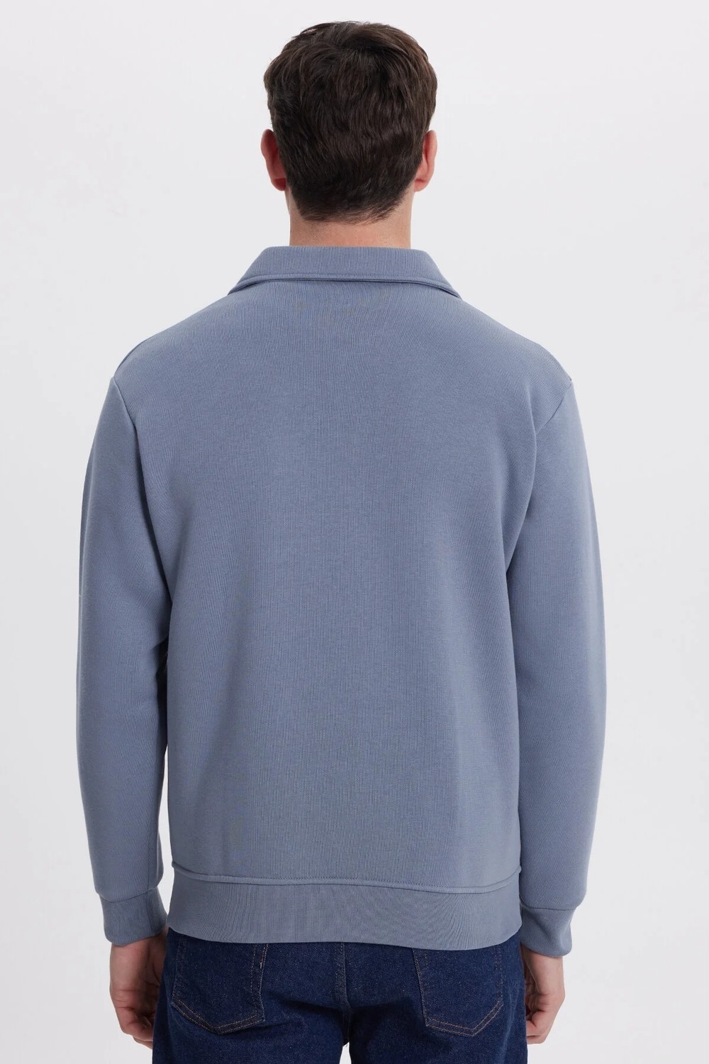 Tudors Unisex Relax Fit Rahat Kesim Pamuklu İç Polarlı Fermuarlı Yeşil Polo Yaka Cepli Sweatshirt Hırka görsel 7