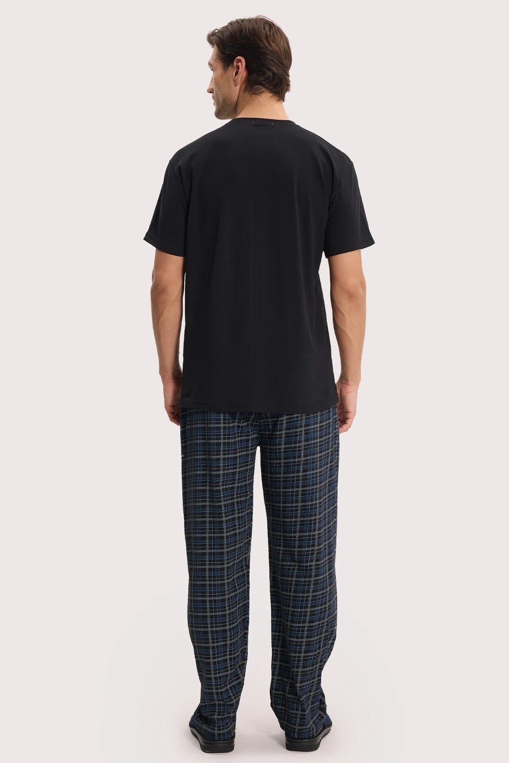 Tudors Erkek Standart Fit Normal Kesim Pamuklu Bisiklet Yaka Kısa Kollu Lastikli Siyah Pijama Takımı görsel 7
