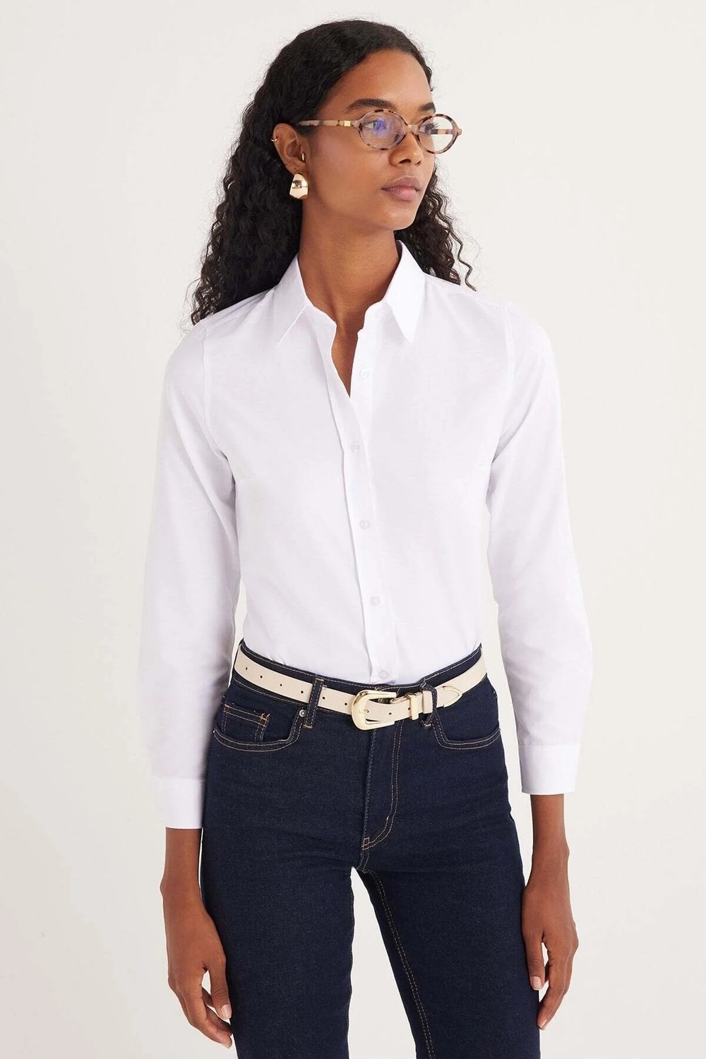 Tudors Kadın 2'li Paket Beyaz Slim Fit Dar Kesim Uzun Kollu Pamuklu Vücuda Oturan Dokulu Basic Gömlek görsel 6