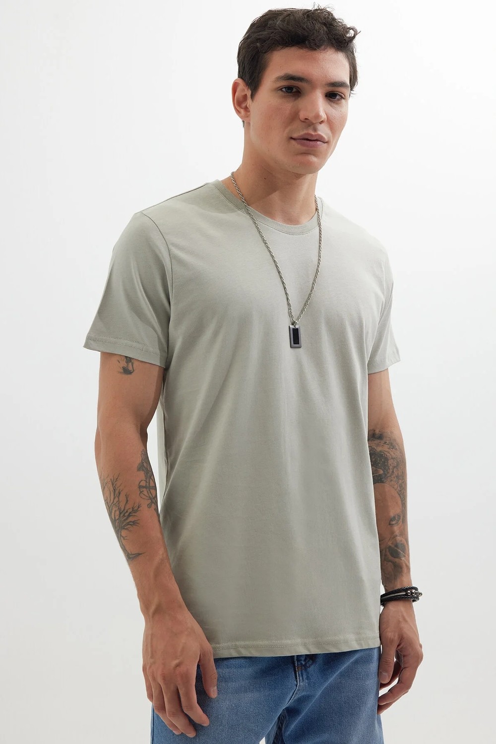 Tudors Unisex Slim Fit Dar Kesim %100 Pamuk Yumuşak Dokulu Yeşil Bisiklet Yaka Tişört görsel 5