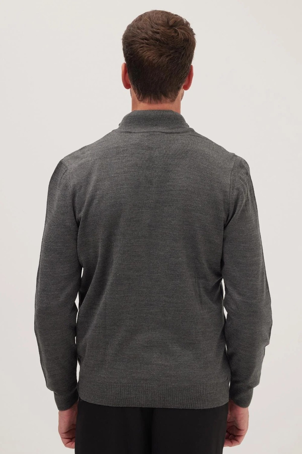 Tudors Erkek Slim Fit Dar Kesim Gri Dik Yaka Fermuarlı Düz Hırka görsel 7