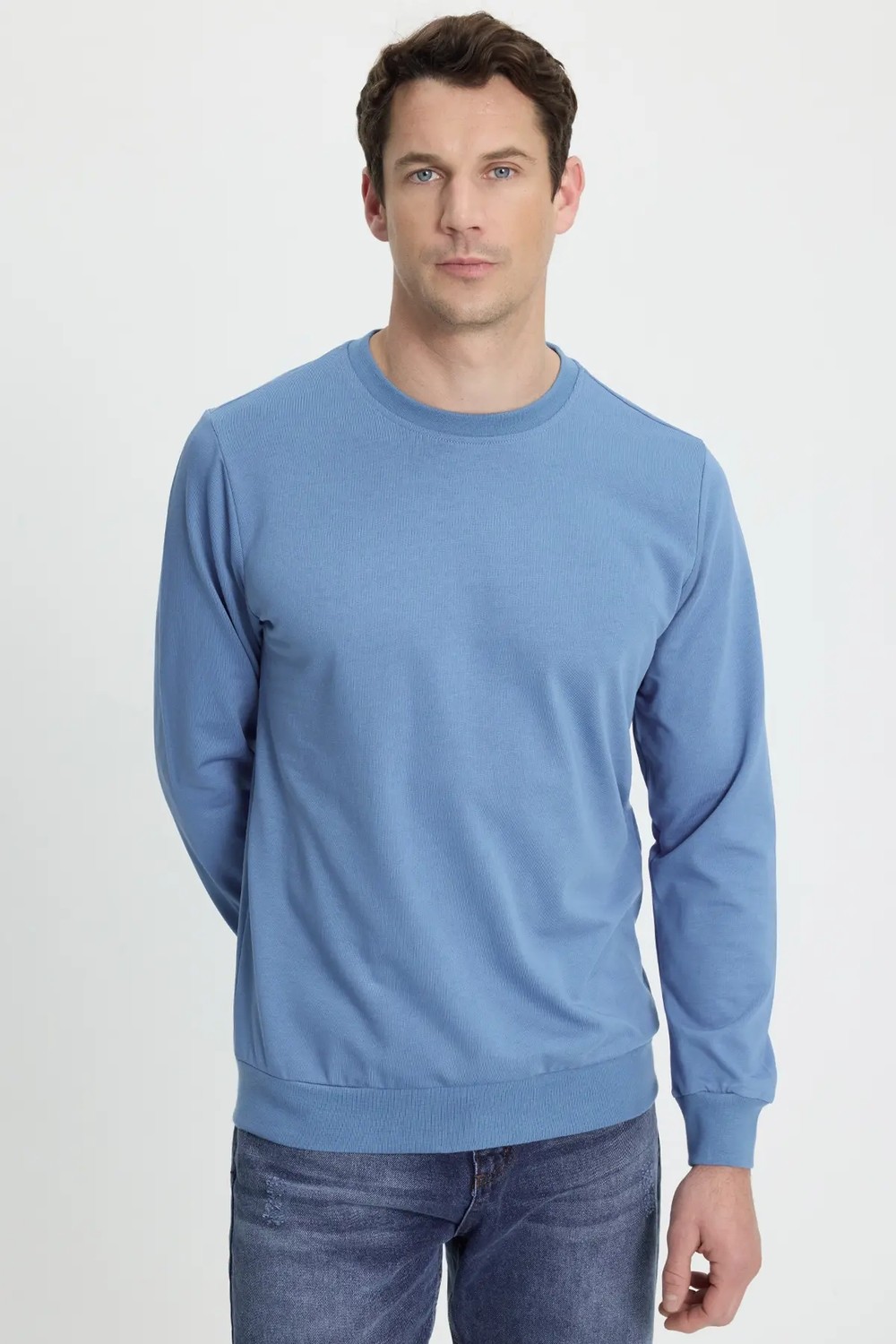 Tudors Erkek Relax Fit Rahat Kesim %100 Pamuk 2 İplik Bisiklet Yaka Siyah Sweatshirt