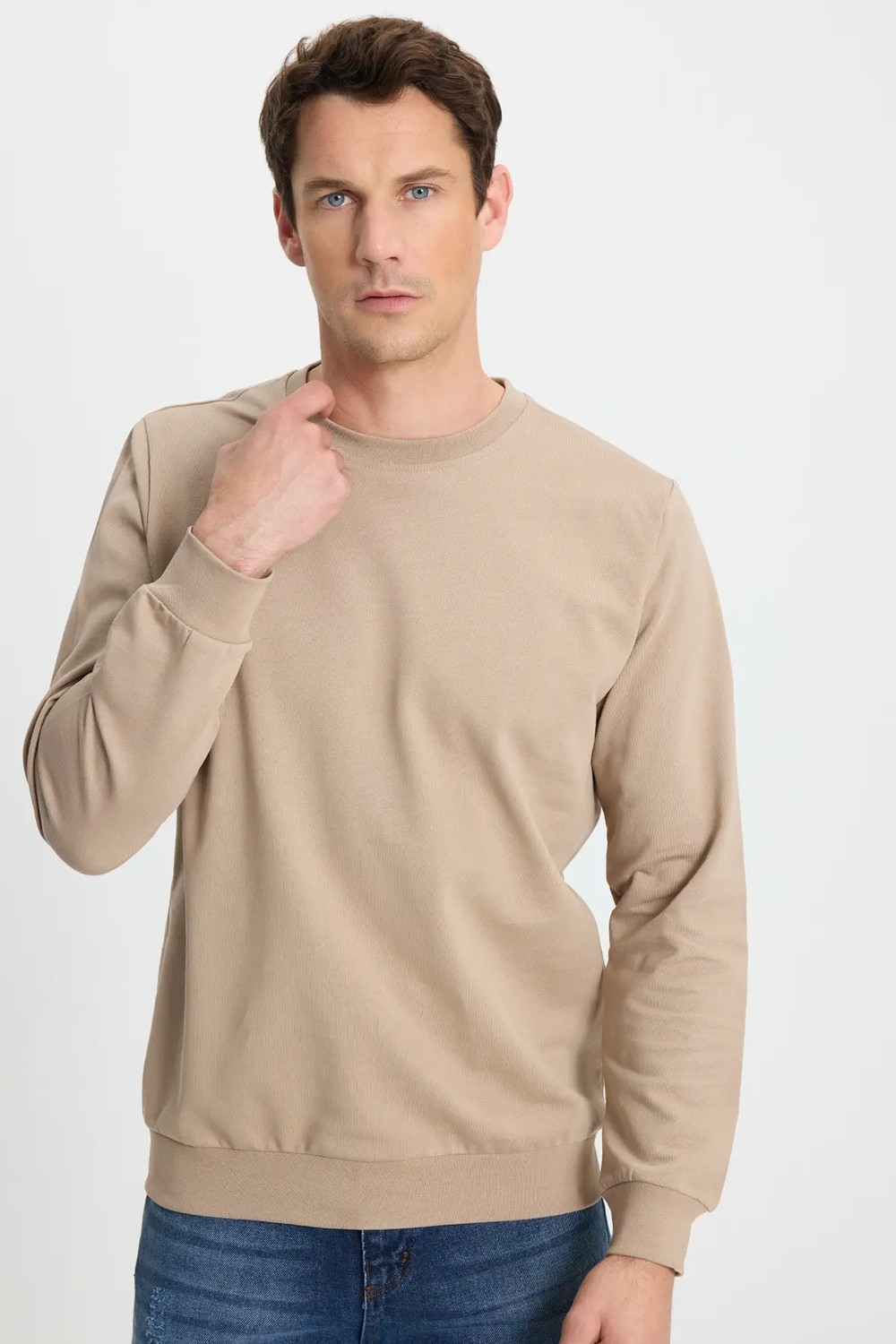 Tudors Erkek Relax Fit Rahat Kesim %100 Pamuk 2 İplik Bisiklet Yaka Siyah Sweatshirt