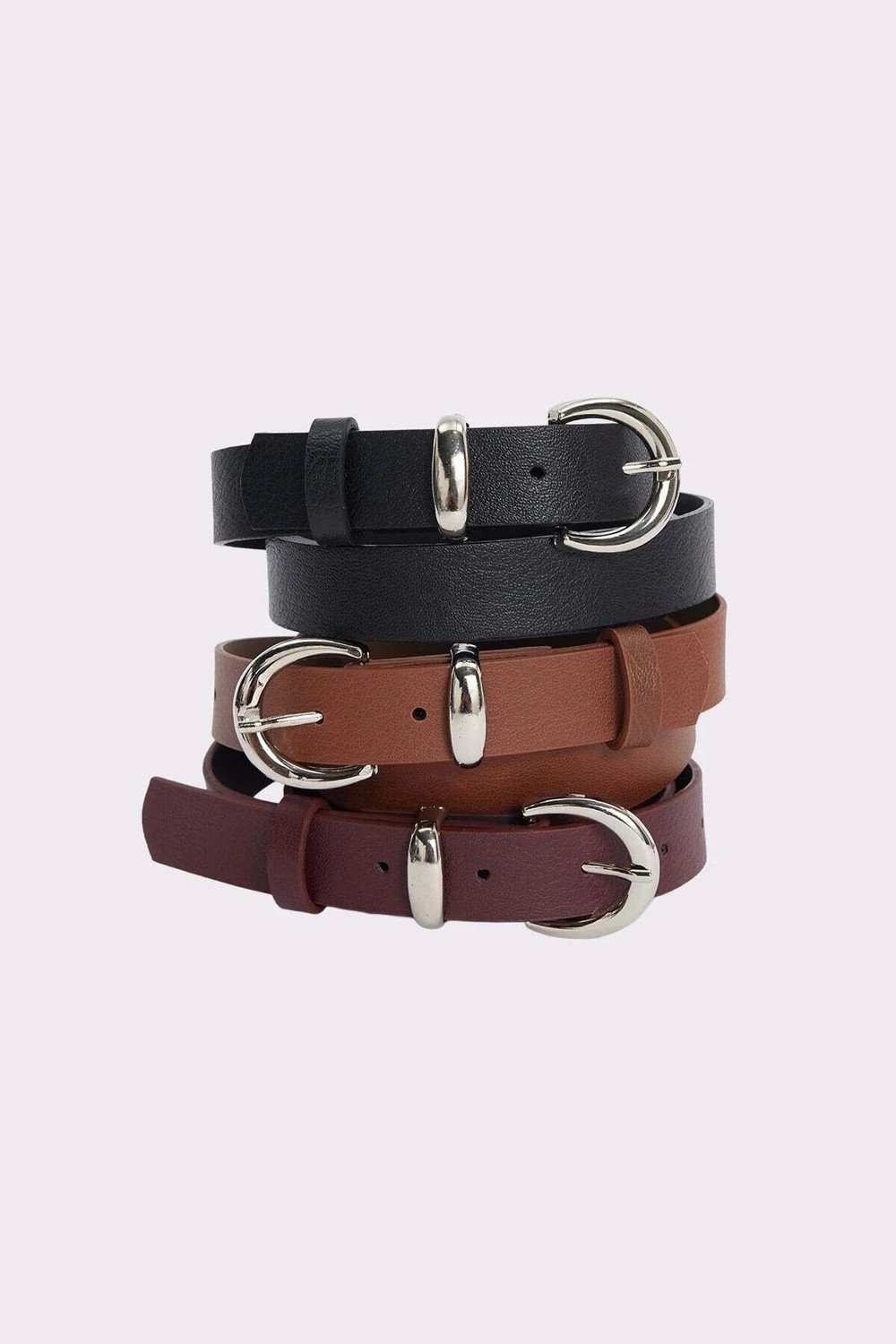 Tudors Kadın 2.5 cm 3'lü Set Siyah-Bordo-Kahverengi Kemer
