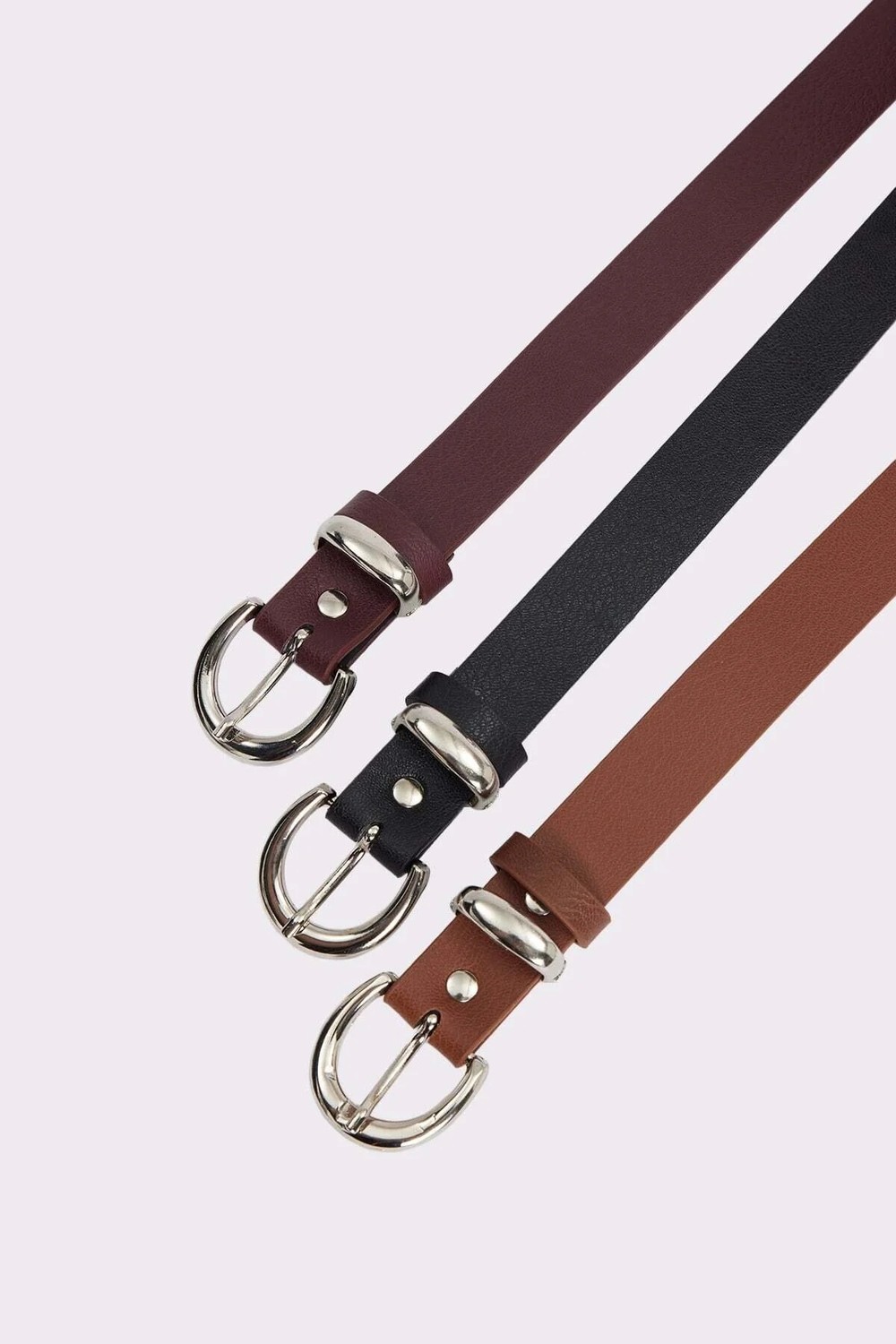 Tudors Kadın 2.5 cm 3'lü Set Siyah-Bordo-Kahverengi Kemer görsel 2
