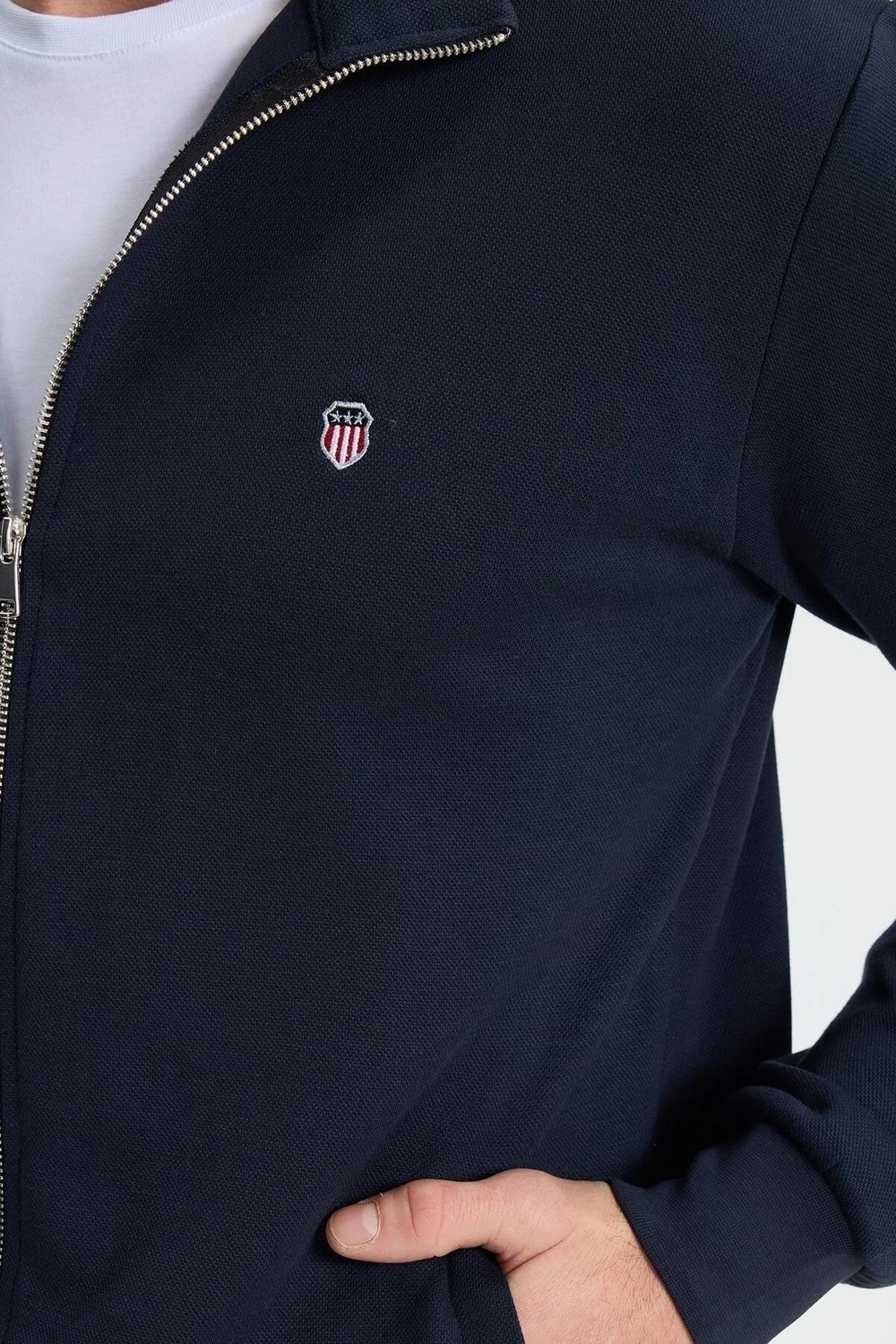 Tudors Erkek Slim Fit Dar Kesim Pamuklu Tam Fermuarlı Çift Cepli Dik Yaka Lacivert Sweatshirt Hırka görsel 3