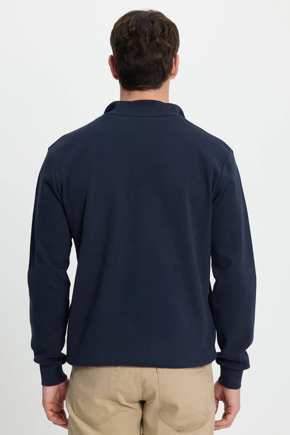Tudors Erkek Slim Fit Dar Kesim Pamuklu Tam Fermuarlı Çift Cepli Dik Yaka Lacivert Sweatshirt Hırka görsel 8