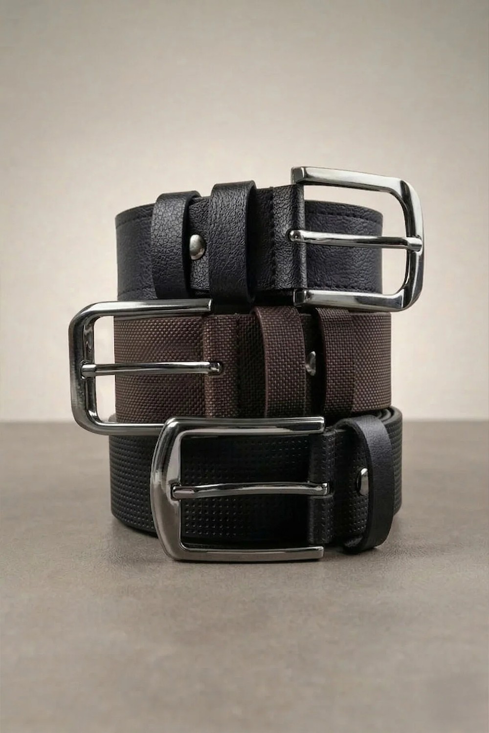 Tudors Erkek 3'lü Set 4 Cm Spor Siyah-Kahverengi-Lacivert Kemer görsel 7