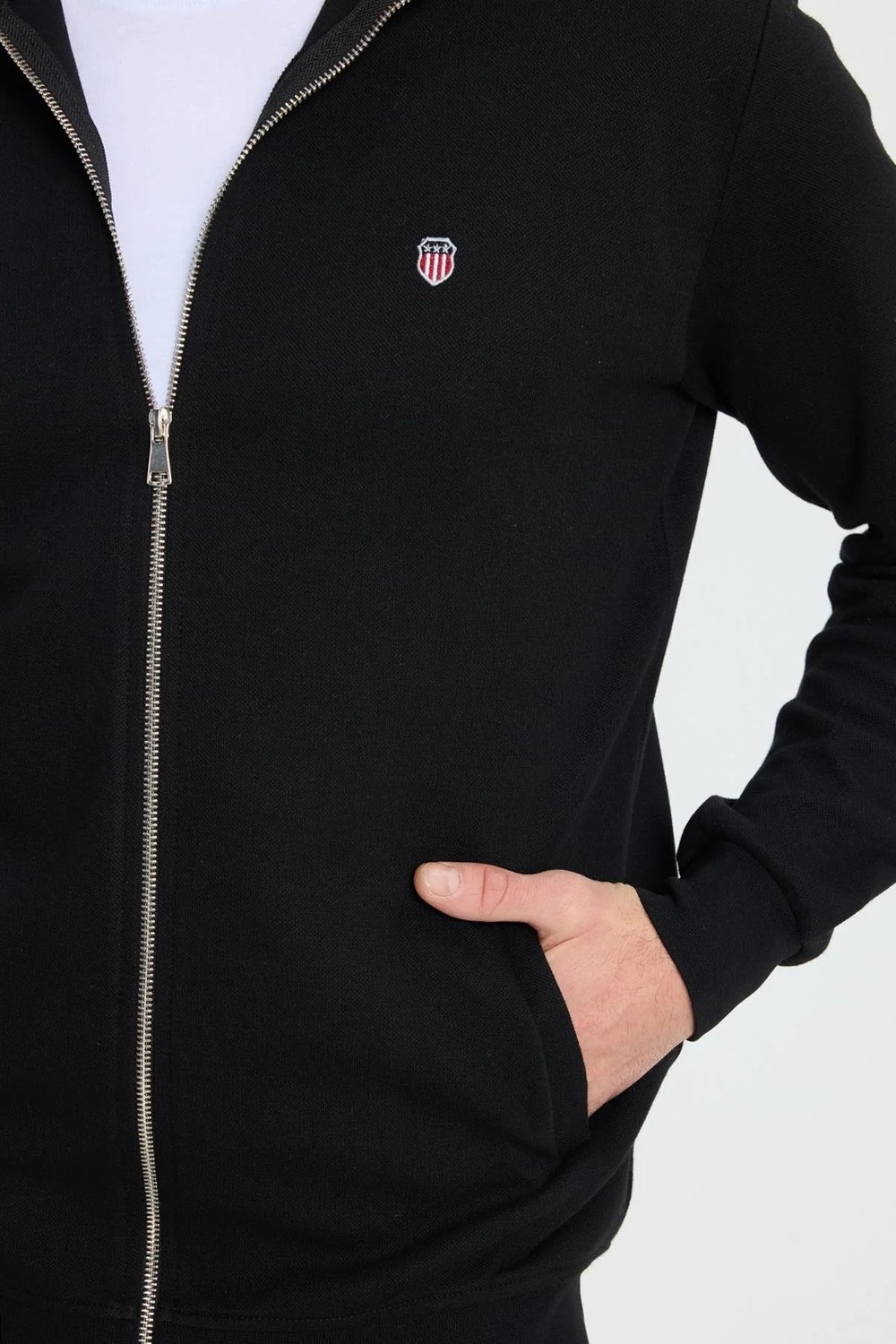Tudors Erkek Slim Fit Dar Kesim Pamuklu Tam Fermuarlı Çift Cepli Dik Yaka Siyah Sweatshirt Hırka görsel 3