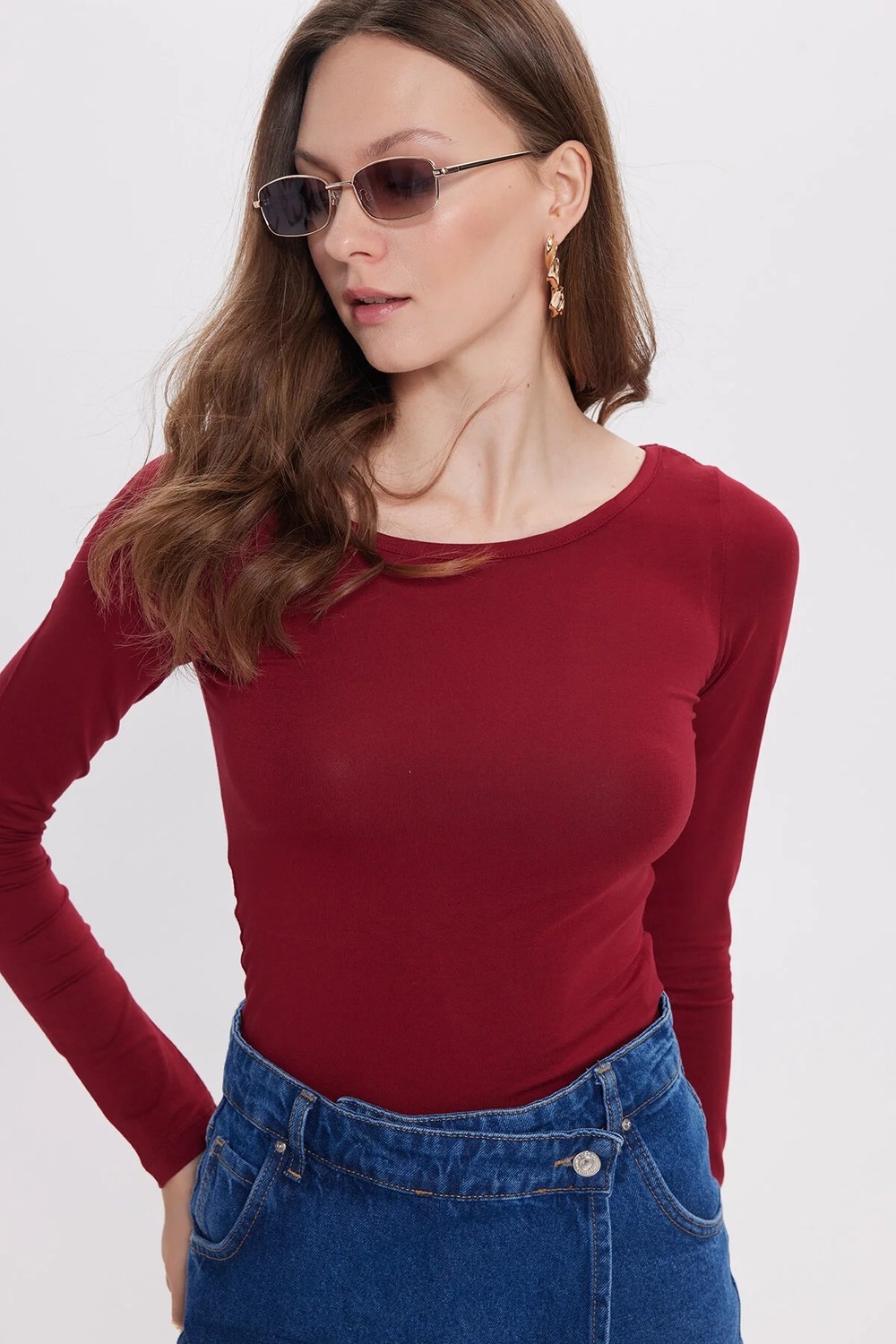 Tudors Kadın Slim Fit Dar Kesim Uzun Kollu Viskon Siyah Bluz