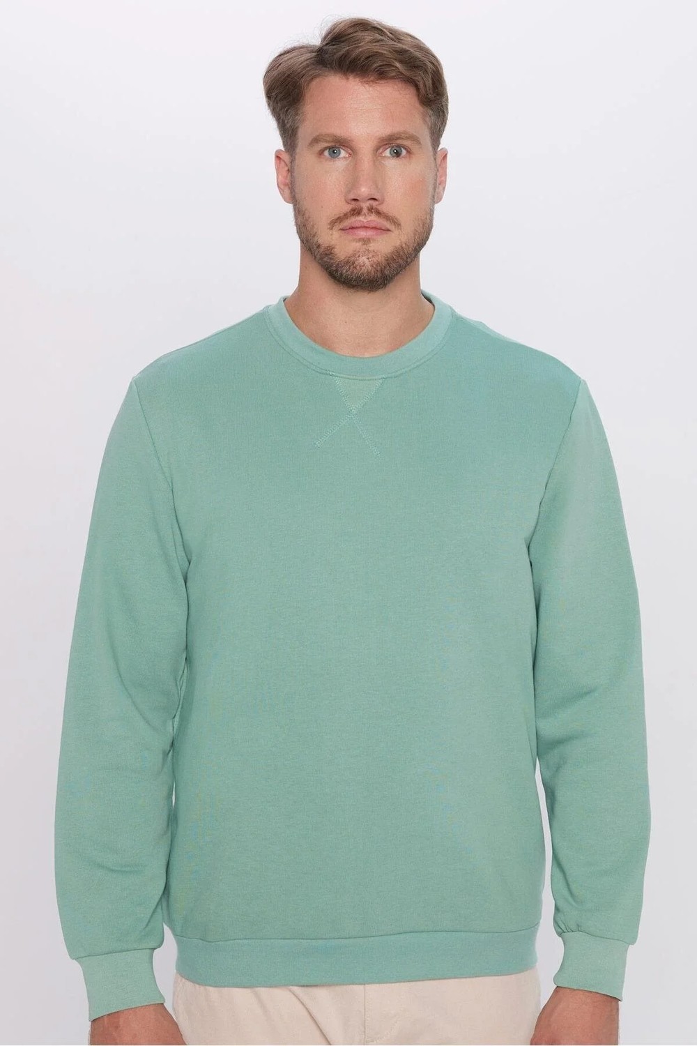 Tudors Unisex Oversize Geniş Kesim Pamuklu Basic Yeşil Bisiklet Yaka Sweatshirt görsel 8