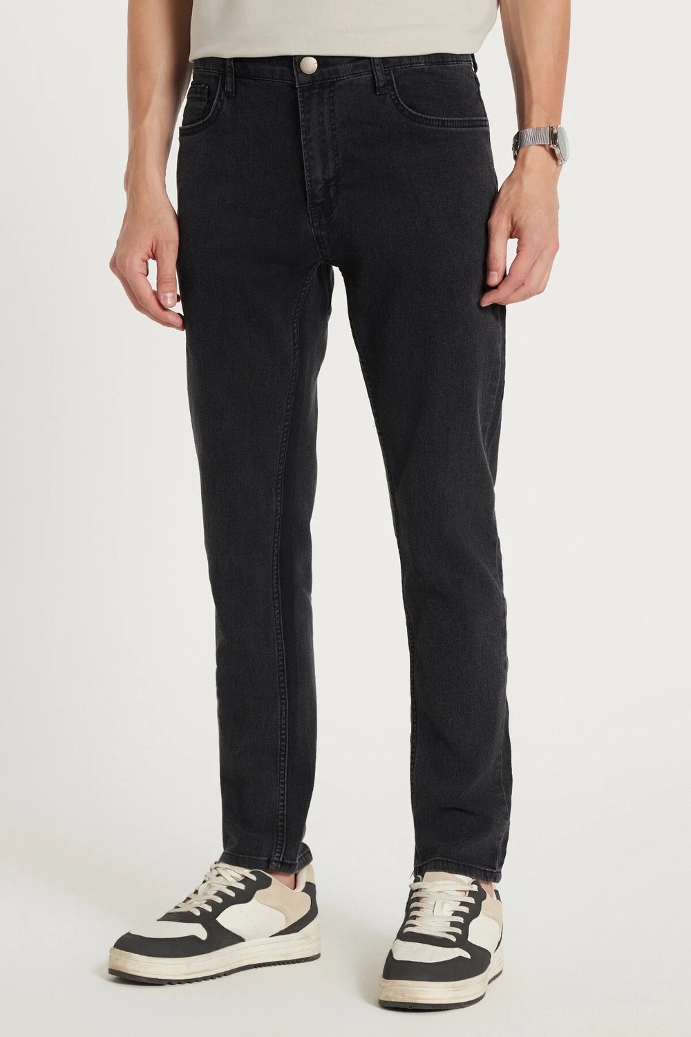 Tudors Erkek Regular Fit Yıkamalı Taşlamalı Esnek Kot Düz Paça Tapered Siyah Jean Pantolon