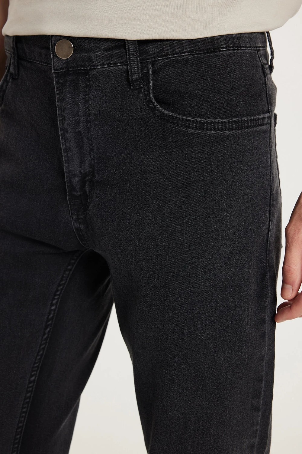 Tudors Erkek Regular Fit Yıkamalı Taşlamalı Esnek Kot Düz Paça Tapered Siyah Jean Pantolon görsel 3