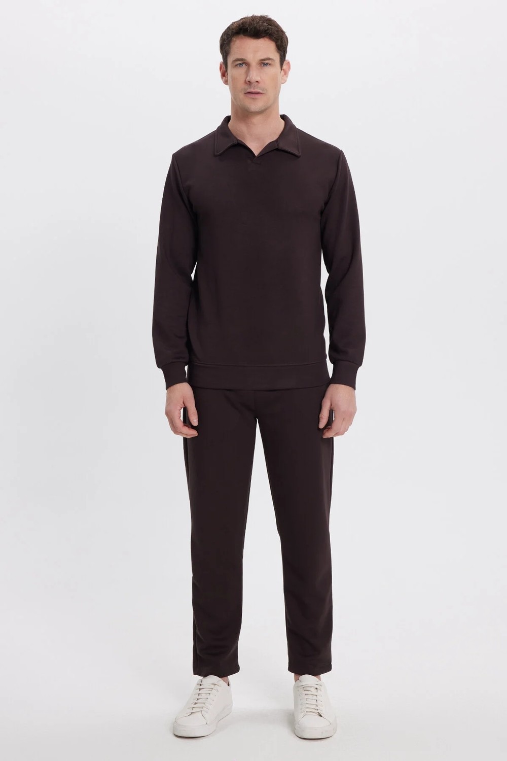 Tudors Erkek Slim Fit Dar Kesim Beli Bağcıklı 3 Cepli Geniş Paça Koyu Vizon Eşofman Altı görsel 2