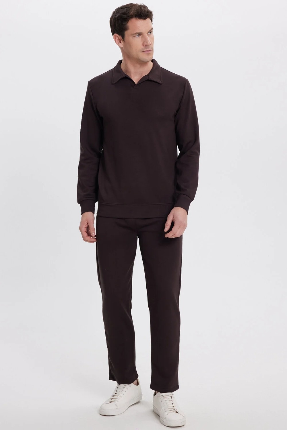 Tudors Erkek Slim Fit Dar Kesim Beli Bağcıklı 3 Cepli Geniş Paça Koyu Vizon Eşofman Altı görsel 4