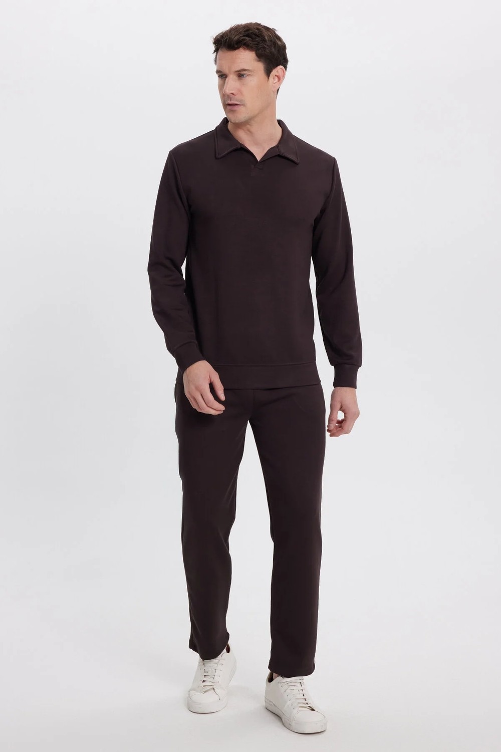Tudors Erkek Slim Fit Dar Kesim Beli Bağcıklı 3 Cepli Geniş Paça Koyu Vizon Eşofman Altı görsel 5