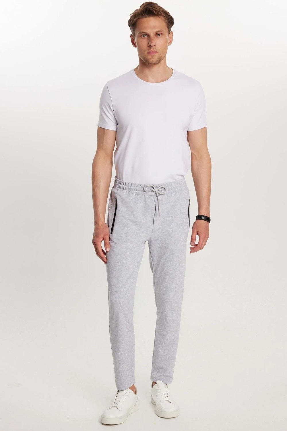 Tudors Unisex Standart Fit Pamuklu 2 İplik Fermuar Cepli Lastikli Bağlamalı Düz Paça Lacivert Eşofman Altı görsel 4