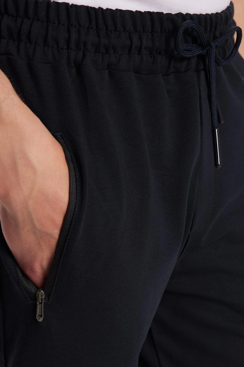 Tudors Unisex Standart Fit Pamuklu 2 İplik Fermuar Cepli Lastikli Bağlamalı Düz Paça Lacivert Eşofman Altı görsel 7