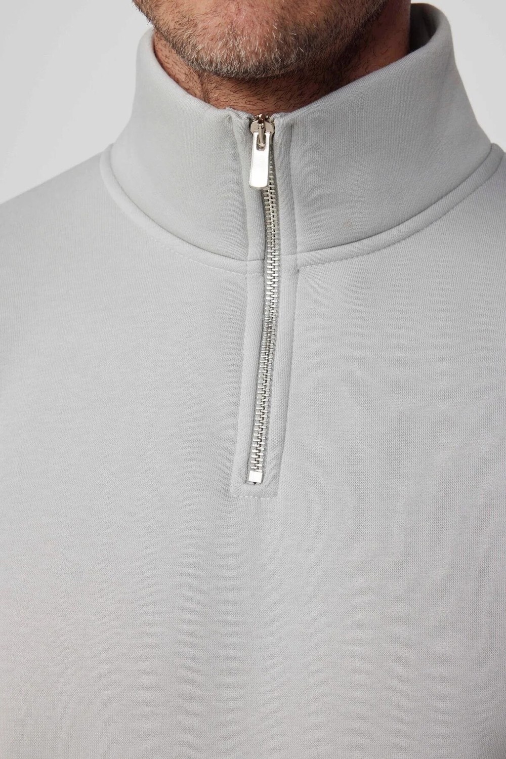Tudors Unisex Relax Fit Rahat Kesim Pamuklu İçi Polarlı Yarım Fermuarlı Taş Renk Dik Yaka Sweatshirt görsel 4