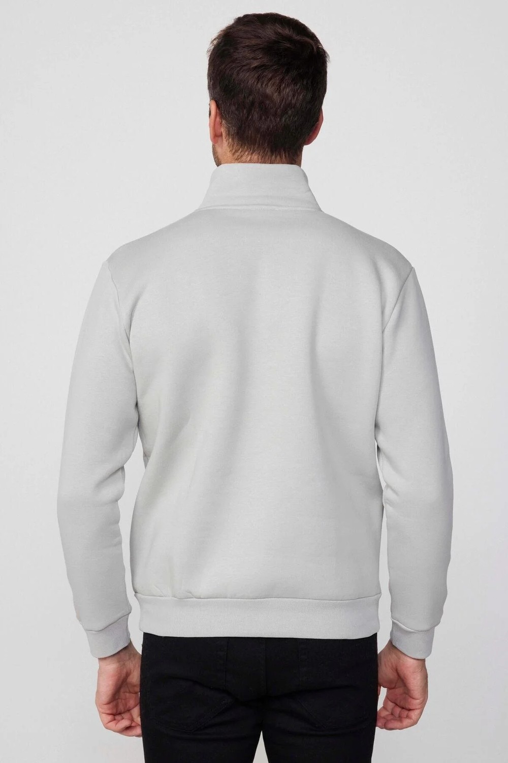 Tudors Unisex Relax Fit Rahat Kesim Pamuklu İçi Polarlı Yarım Fermuarlı Taş Renk Dik Yaka Sweatshirt görsel 5