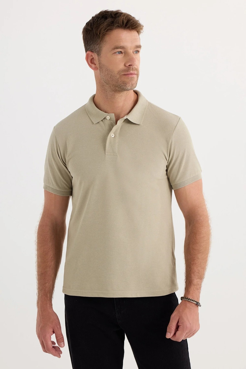 Tudors Erkek Slim Fit Dar Kesim Pamuklu Yumuşak Dokulu Serin Tutan Kumaş Düz Pike Mürdüm Polo Yaka Tişört görsel 4