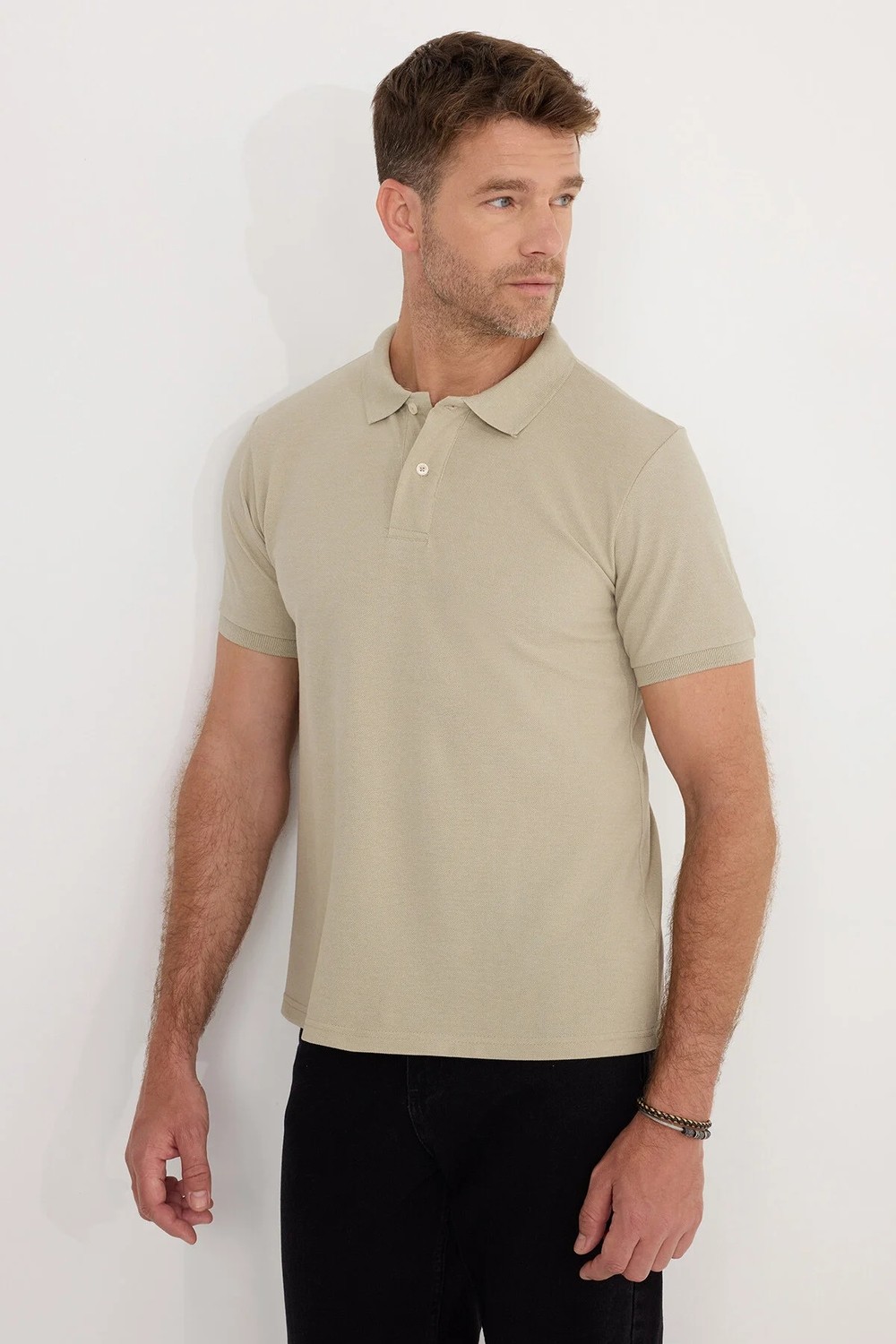 Tudors Erkek Slim Fit Dar Kesim Pamuklu Yumuşak Dokulu Serin Tutan Kumaş Düz Pike Mürdüm Polo Yaka Tişört görsel 5