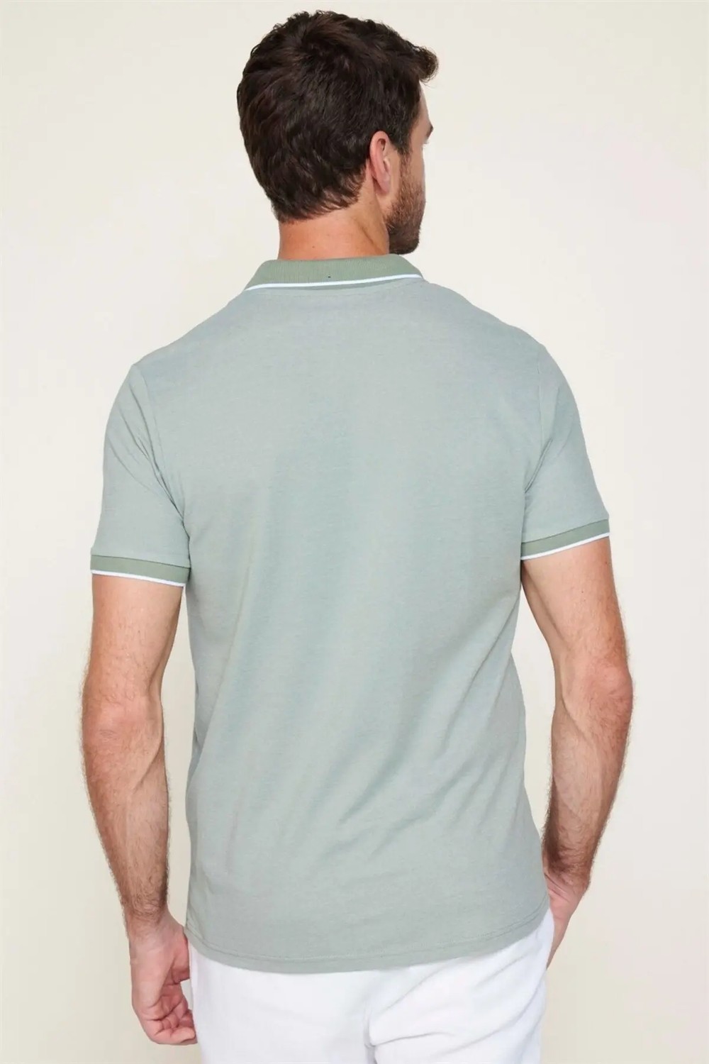 Tudors Erkek Slim Fit Dar Kesim Pamuklu Fermuarlı Mint Polo Yaka Tişört görsel 5