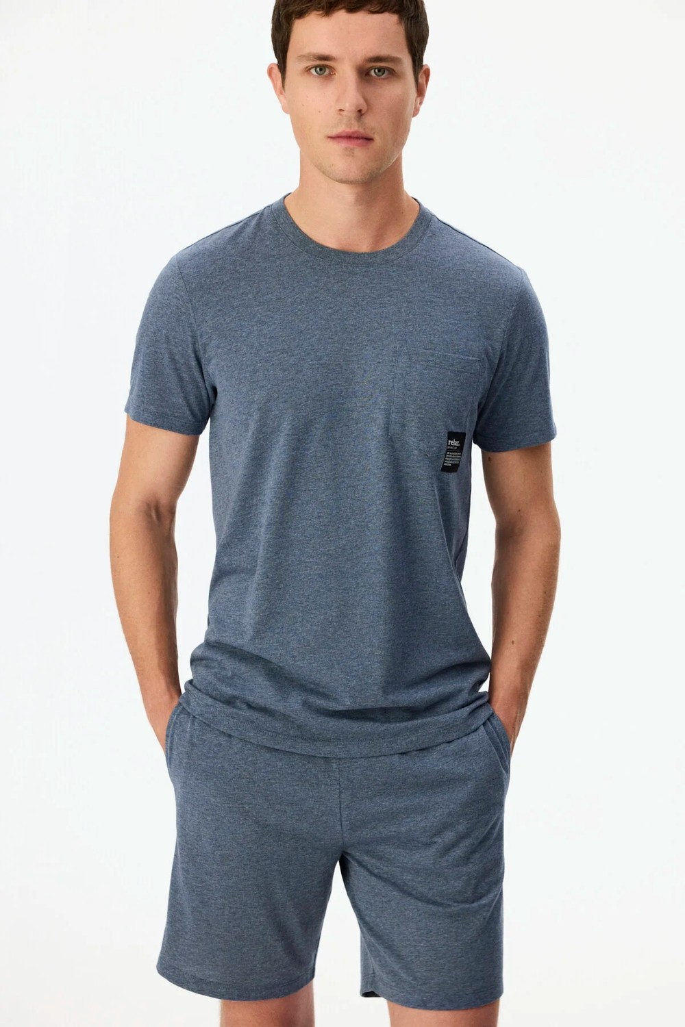 Penti Erkek İndigo Melanj Soft Indigo Kısa Kollu Şort Pijama Takımı görsel 2