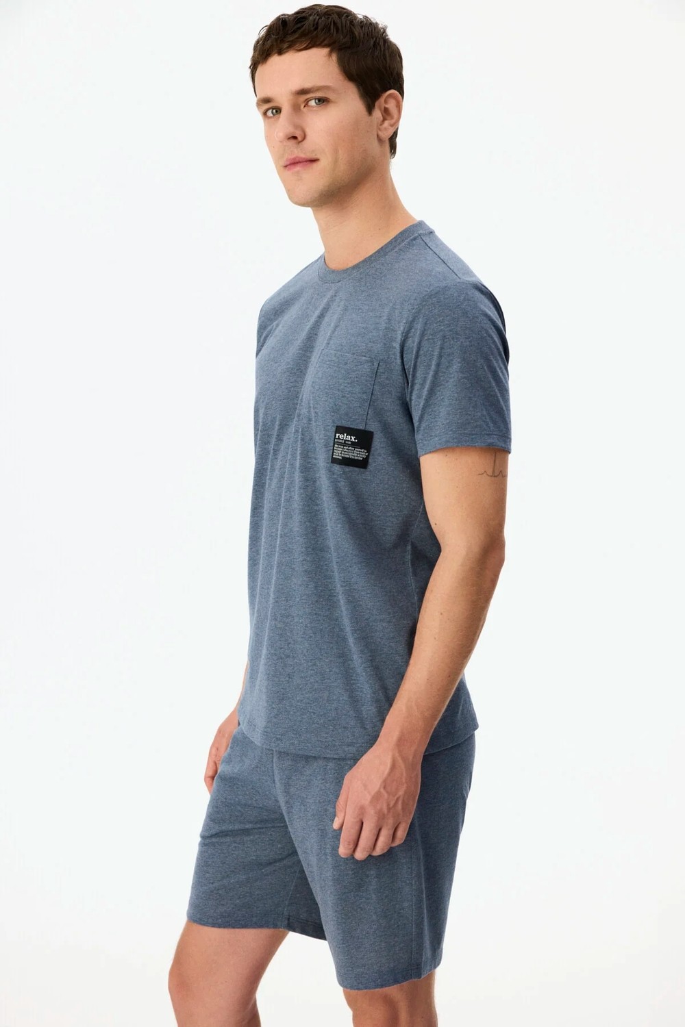 Penti Erkek İndigo Melanj Soft Indigo Kısa Kollu Şort Pijama Takımı görsel 3