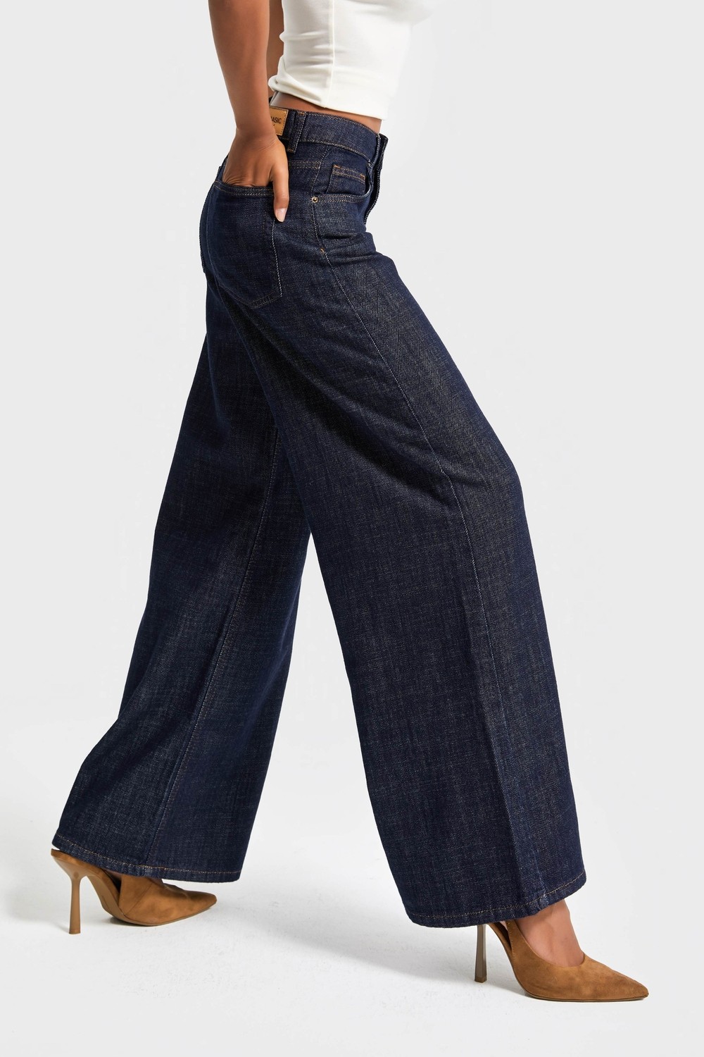 It's Basic Kadın Indigo Renk 7W5-50 Palazzo Fit %100 Koton Dökümlü Kumaş Denim Jean