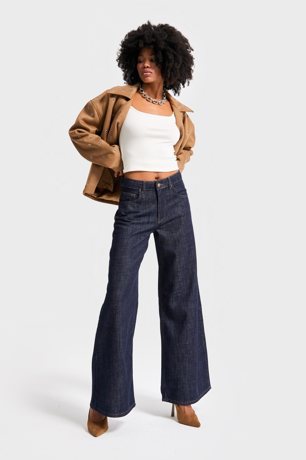 It's Basic Kadın Indigo Renk 7W5-50 Palazzo Fit %100 Koton Dökümlü Kumaş Denim Jean görsel 3