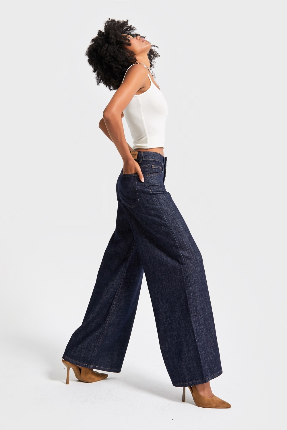 It's Basic Kadın Indigo Renk 7W5-50 Palazzo Fit %100 Koton Dökümlü Kumaş Denim Jean görsel 4