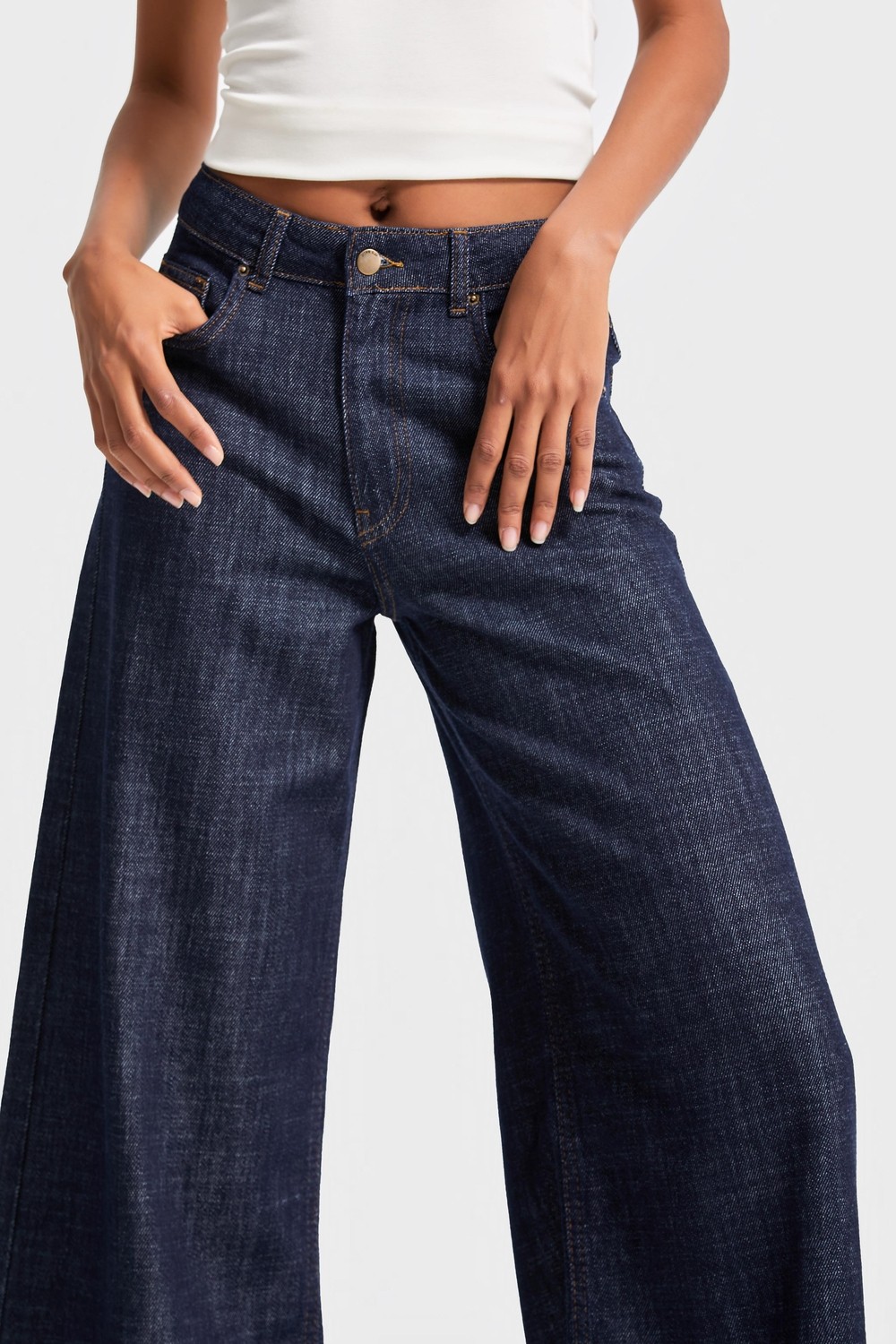 It's Basic Kadın Indigo Renk 7W5-50 Palazzo Fit %100 Koton Dökümlü Kumaş Denim Jean görsel 5