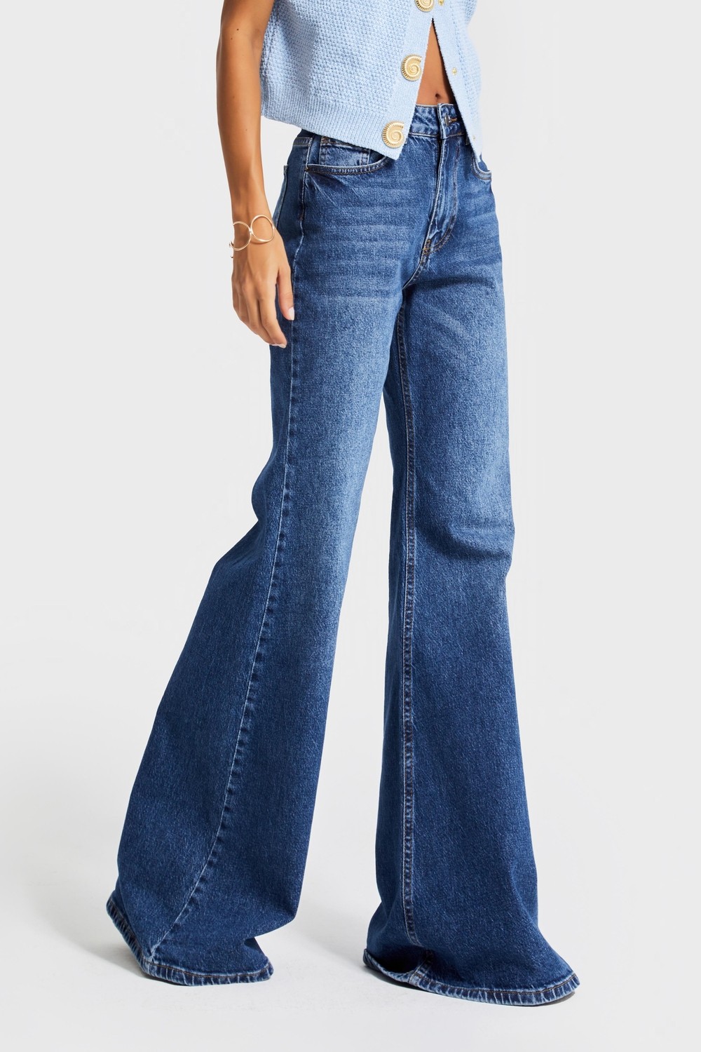 It's Basic Kadın Koyu Mavi Renk 2W5-5 Mry Flare Fit Komfort Kumaş Iç Boy 83CM Denim Jean