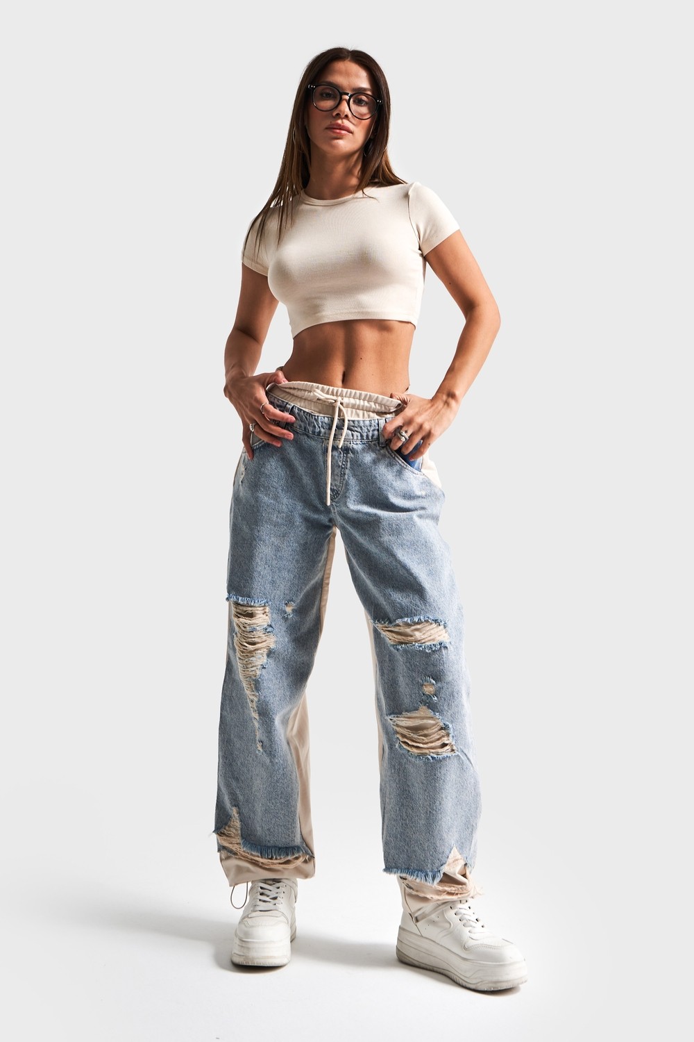 It's Basic Kadın Tint Kot Rengi Lazer Detaylı Skater Jogger Fit Denim Jean görsel 2