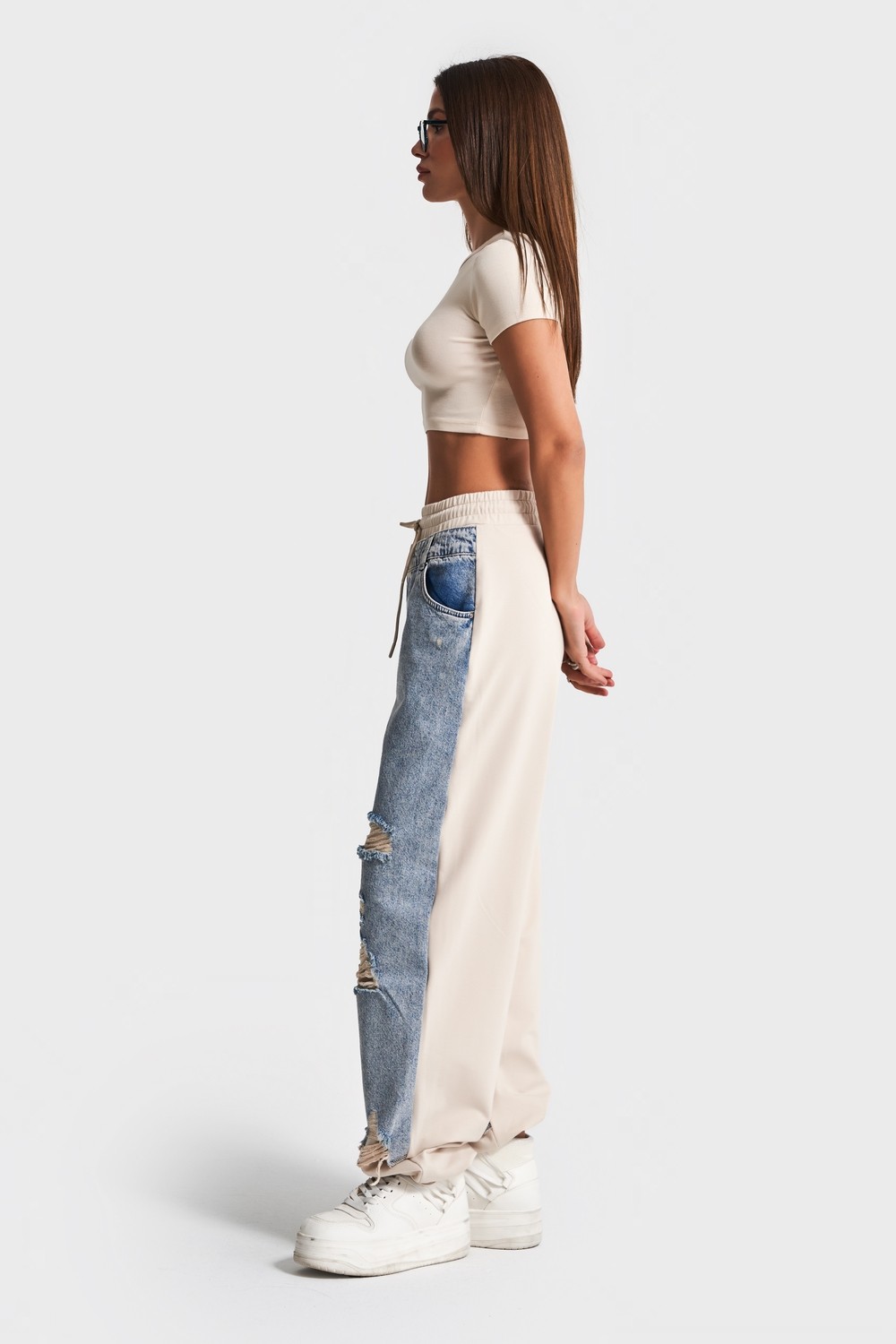 It's Basic Kadın Tint Kot Rengi Lazer Detaylı Skater Jogger Fit Denim Jean görsel 3