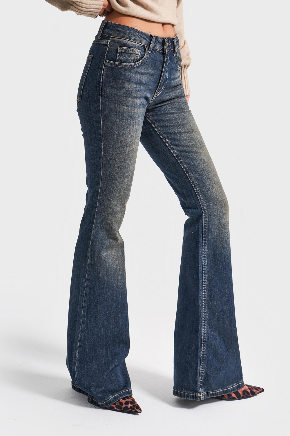 It's Basic Kadın Füme Renk 2w5-1 Midrise Flare Fit İç Boy 83cm Esnek Kumaş Denim Jean