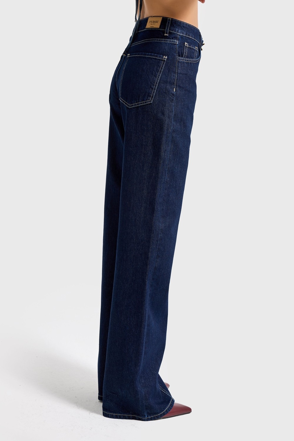 It's Basic Kadın Indigo Renk 7s6-50 Straight Fit Yüksek Bel Düğme Detaylı Denim Jean görsel 5