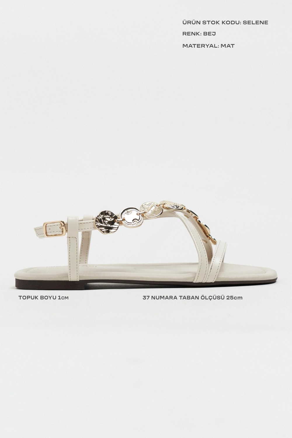 Nişantaşı Shoes Selene Bej Altın Aksesuar Detay Çapraz Bantlı Düz Taban Kadın Sandalet görsel 3