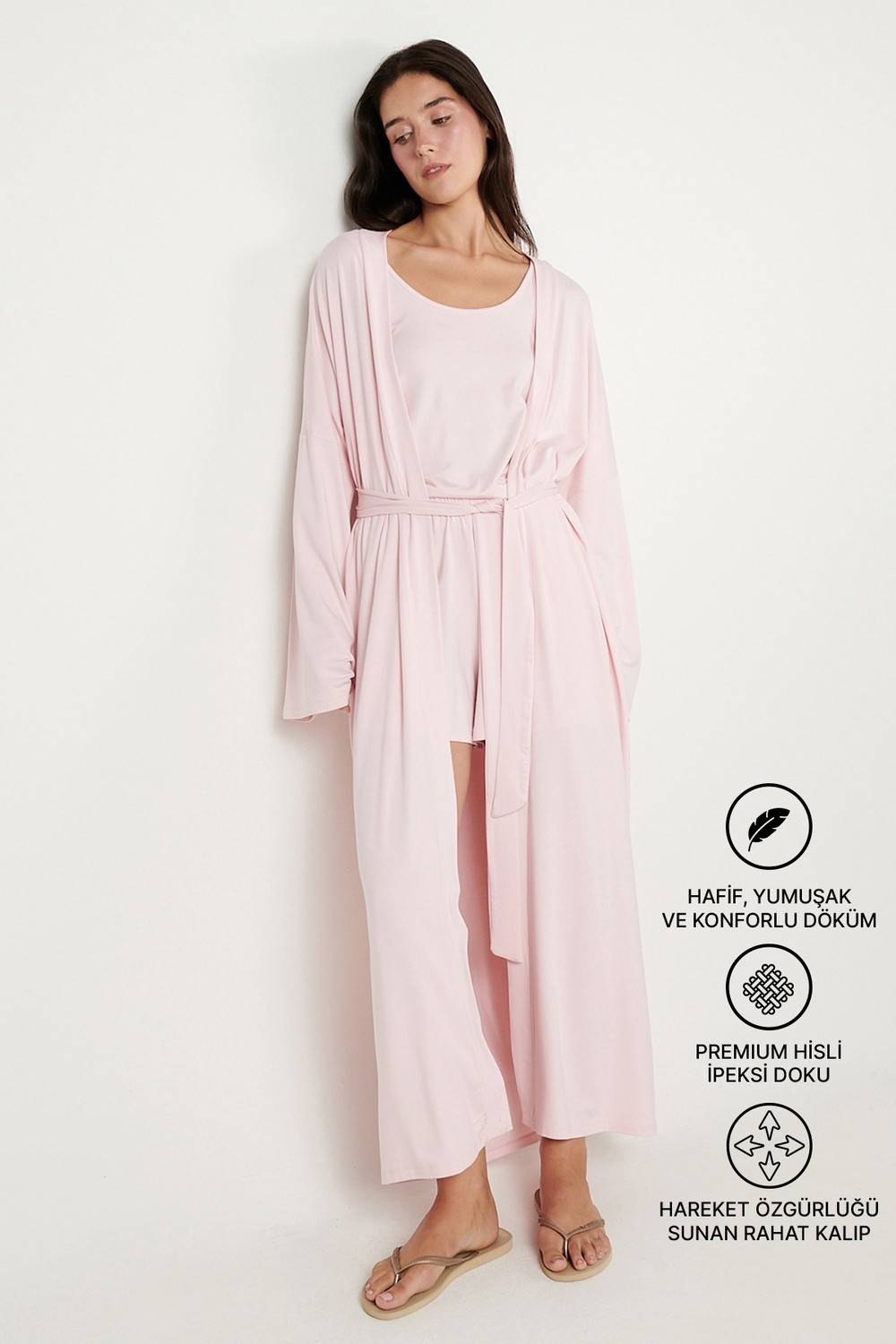 Altınyıldız Classics Kadın Beyaz Esnek Kimono Premium Viskon Yumuşak Dokulu Rahat Standart Fit Şal Yaka