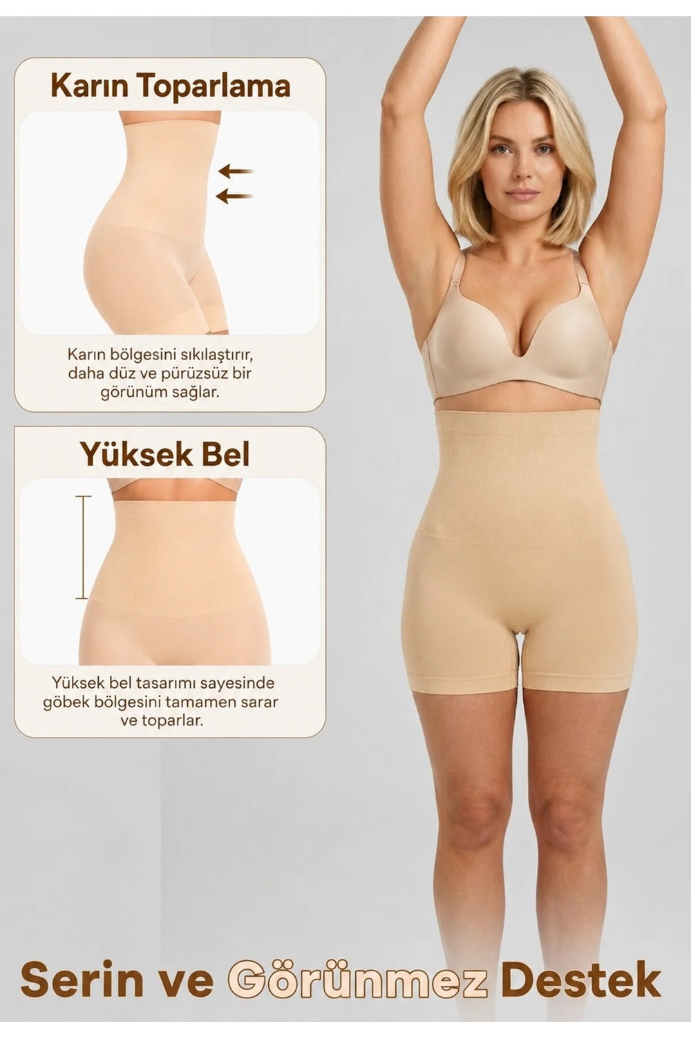 Formactive 1055 Kadın Mini Dikişsiz Boxer Korse Kalça ve Bel Sıkılaştırıcı - Yüksek Bel & Toparlayıcı İç Giyim Siyah M görsel 3